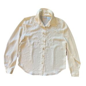 Vintage Christy and jill size 10 blouse ivory  embroidered long sleeve